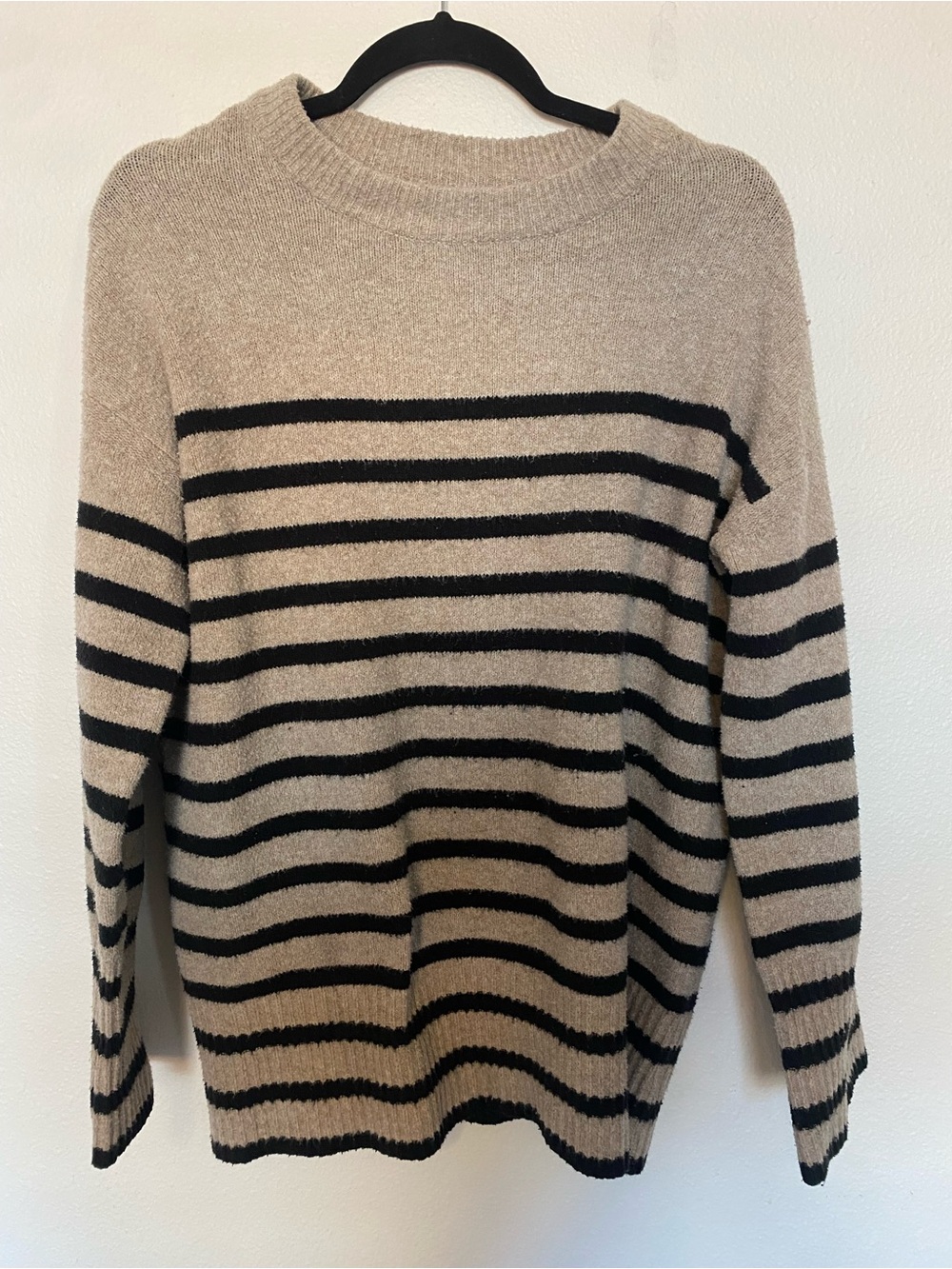 Striped Crewneck Sweater in Beige and Black